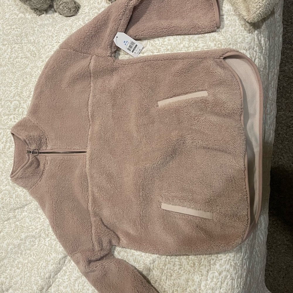 Pink fuzzy crew neck